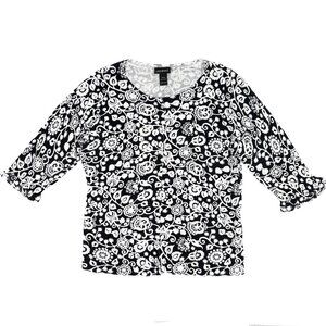 Lane Bryant Floral Ruffle Sleeve Black White Cardigan MOP Buttons Sz 18/20 -NWOT